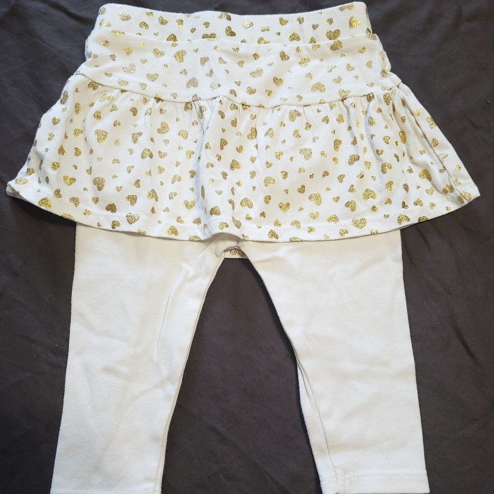 Leggings Attached Skirt White Gold Hearts Garanimals 3-6 Month Size